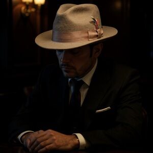 Bailey 100% Wool Fedora Hat w/ Feather Accent – Size Large (Made in USA)